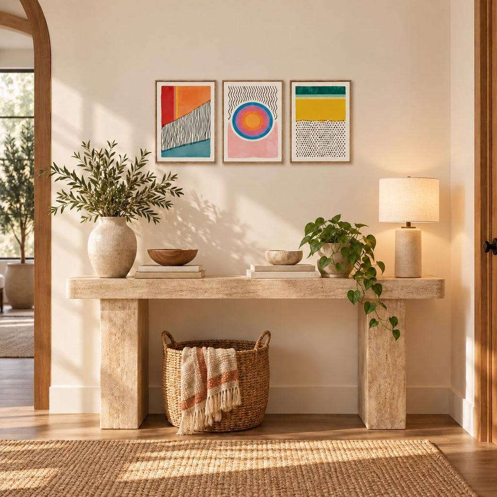 Abstract Wall Art Set of 3, Modern Framed Canvas Wall Art, Mid Century Modern Boho Geometric Wall Decor, Colorful