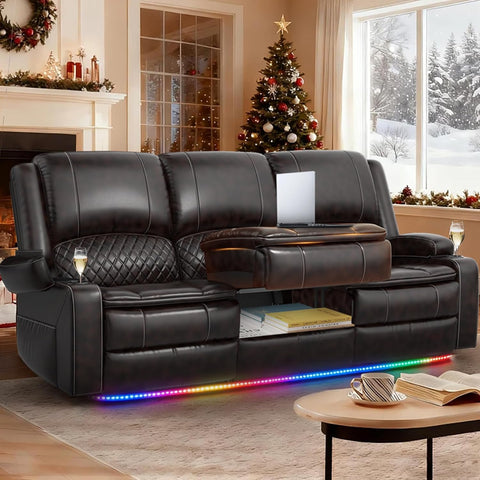 Recliner Sofa 3 Seater Sofa with Recliner, Home Theater Seating with Liftable Console & Removable Armrest