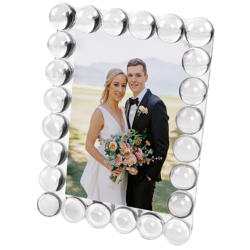 5x7 Clear Bubble Crystal Picture Frame, with 24 Clear Balls, Crystal Standing Photo Frame, Exquisite Desk Craft, Vertical