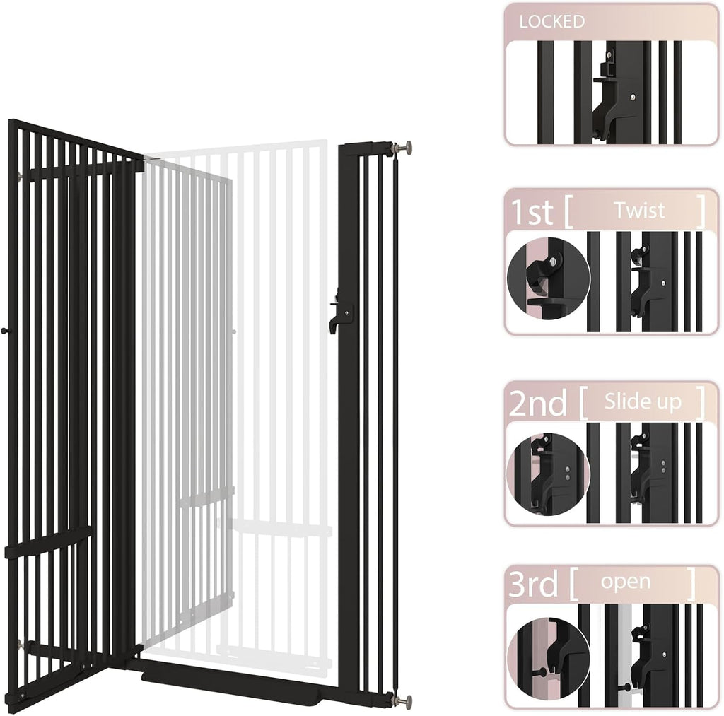 55.11" Extra Tall Cat Gate 29.5-40.6 Wide Pet gate for Doorway Pet Gate with Cat Doors NO Drilling Pressure Mount Kit