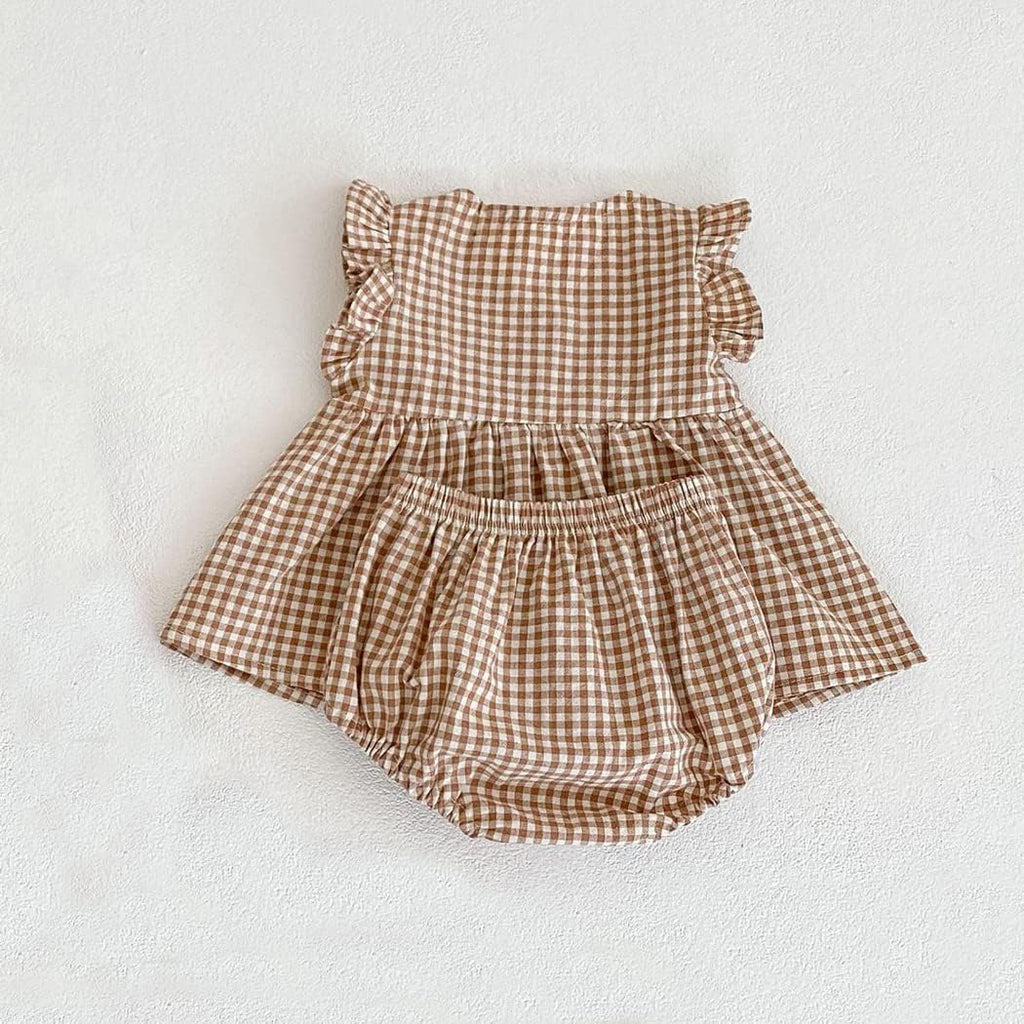 Baby Girls Summer Shorts Sets Infant Plaid Ruffle Sleeveless Tops Bloomer 2PCS Outfits