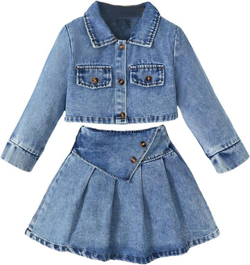 Toddler Baby Girl 2 Piece Cute Outfits Denim Jacket and Skirt
