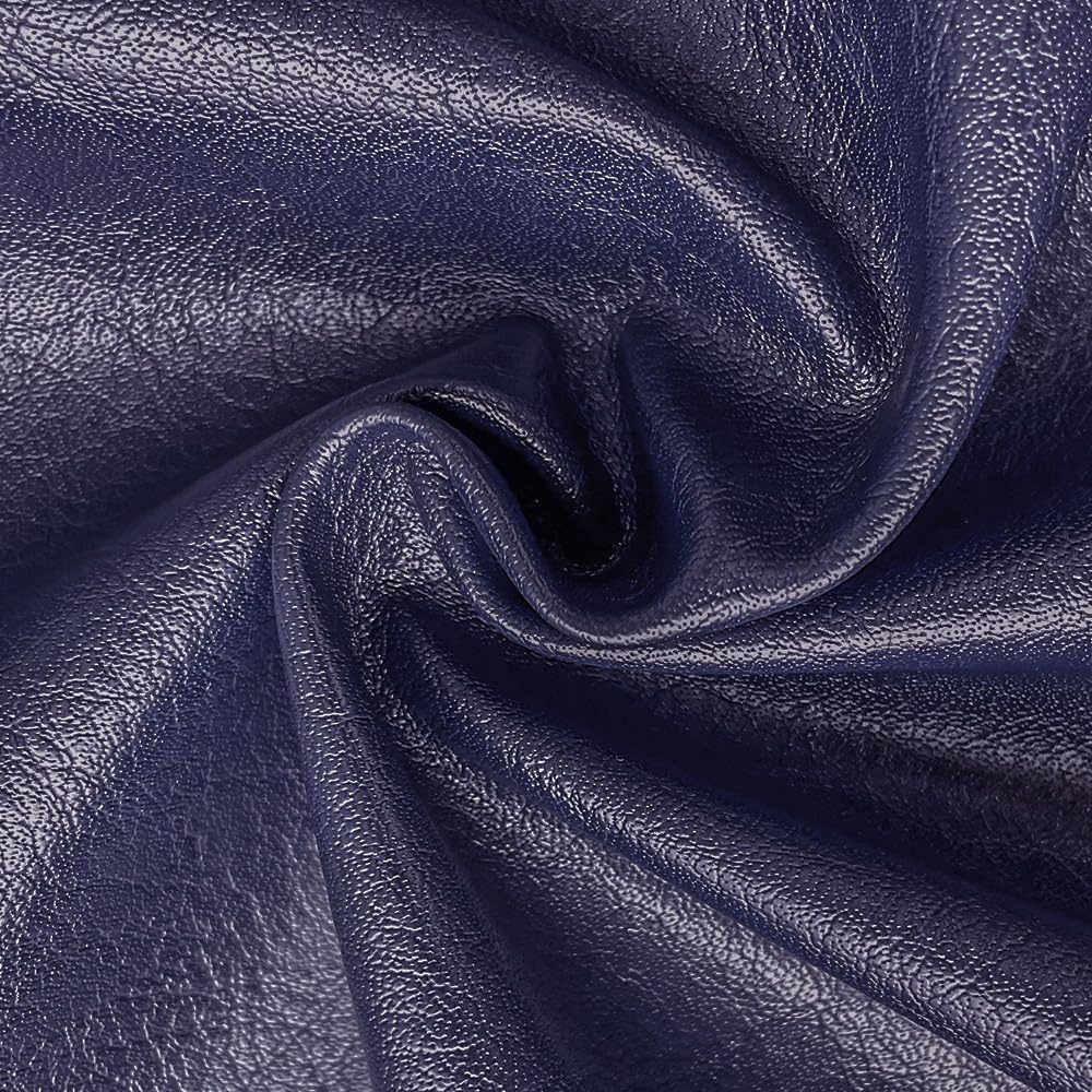 Dark Blue Faux Leather Fabric by Separated Yard, for Crafts, Soft Grain Upholstery Fabric, 36"x54"