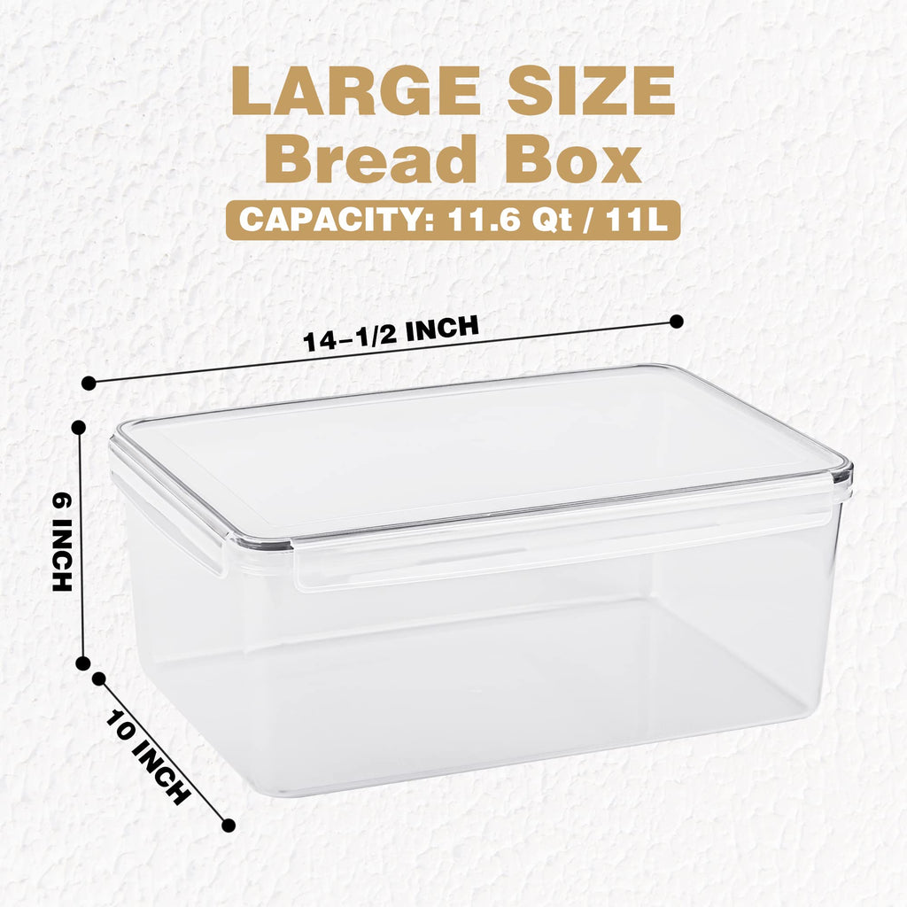 2 Pack Large Countertop, Airtight Bread Storage Container made Bread and Bakery Loaf, Plastic Bread Keeper, 11.6 Qt
