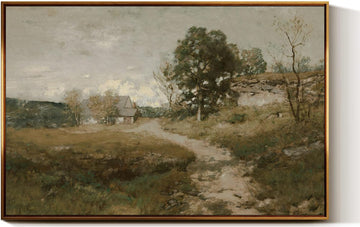 Golden Framed Vintage Canvas Wall Art Arkville Landscape Rustic Country Road Home Decor , Outskirts Classical