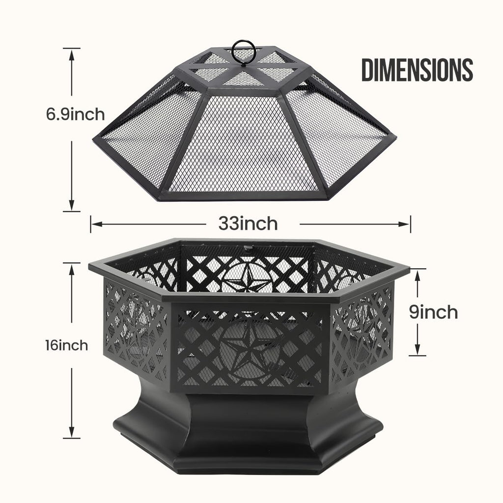 33 Inch Outdoor Fire Pit with Spark Screen Wood Burning