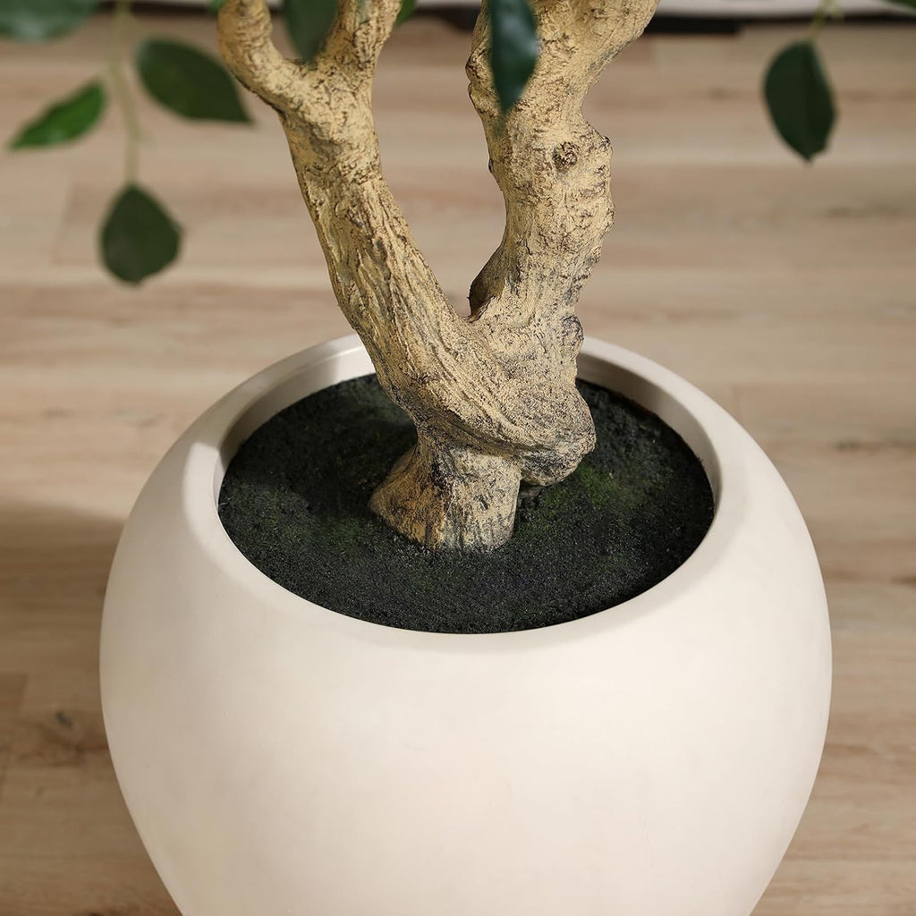 8 Feet Ficus Tree Artificial Indoor with Round Artisan Planter