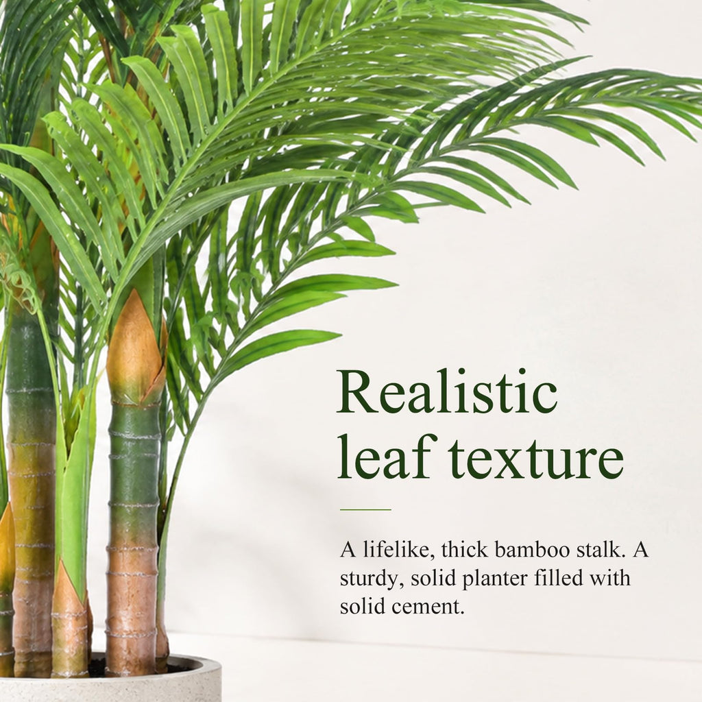 7FT Artificial Palm Tree - Tropical Faux Golden Cane Palm Tree UV Resistant Tall Fake Plant Indoor with Black Pot