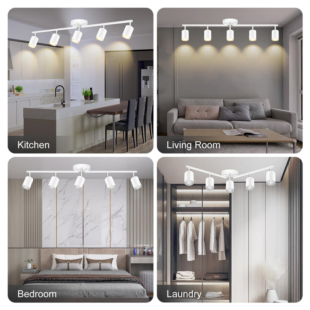 Track Lighting, LED Track Lighting Fixtures Ceiling, White Kitchen Lights, 30" Ceiling Spotlight Kit, 5 Light Wall