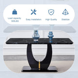 63" Black Marble-Look Dining Table for 6, Modern Rectangular Kitchen & Dining Room Table, Glossy Faux Marble Finish