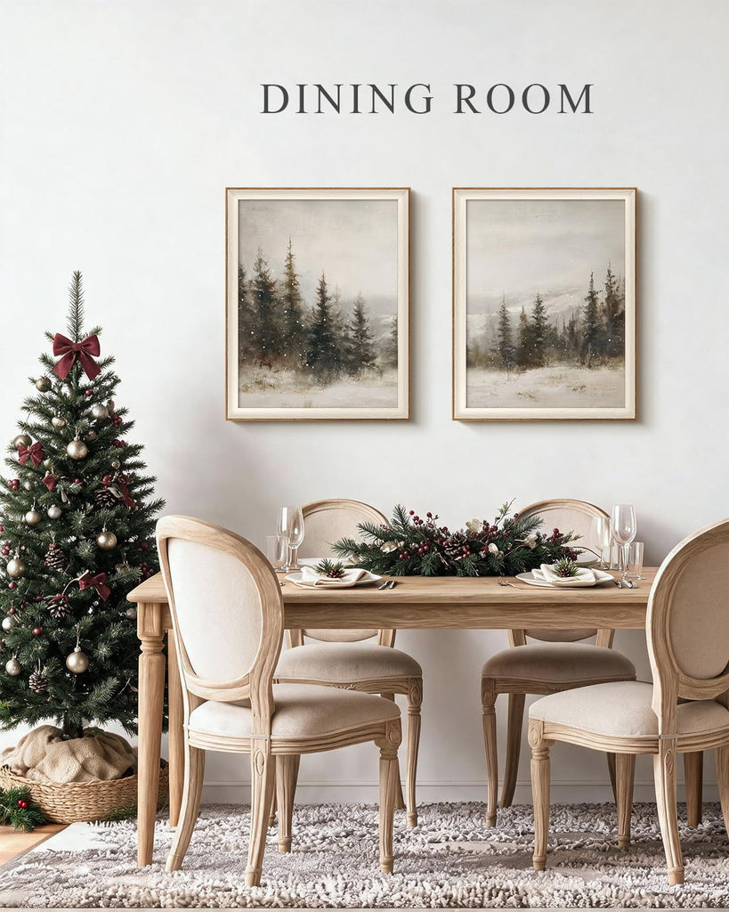 Framed Christmas Pine Forest Landscape Wall Art Set, 16x20 Inch