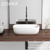 Vessel Sink Bowl Above Counter, QISHKA 18.3" x 13" Ceramic Oval Modern Bathroom Sink White Vanity Sink Lavatory Art