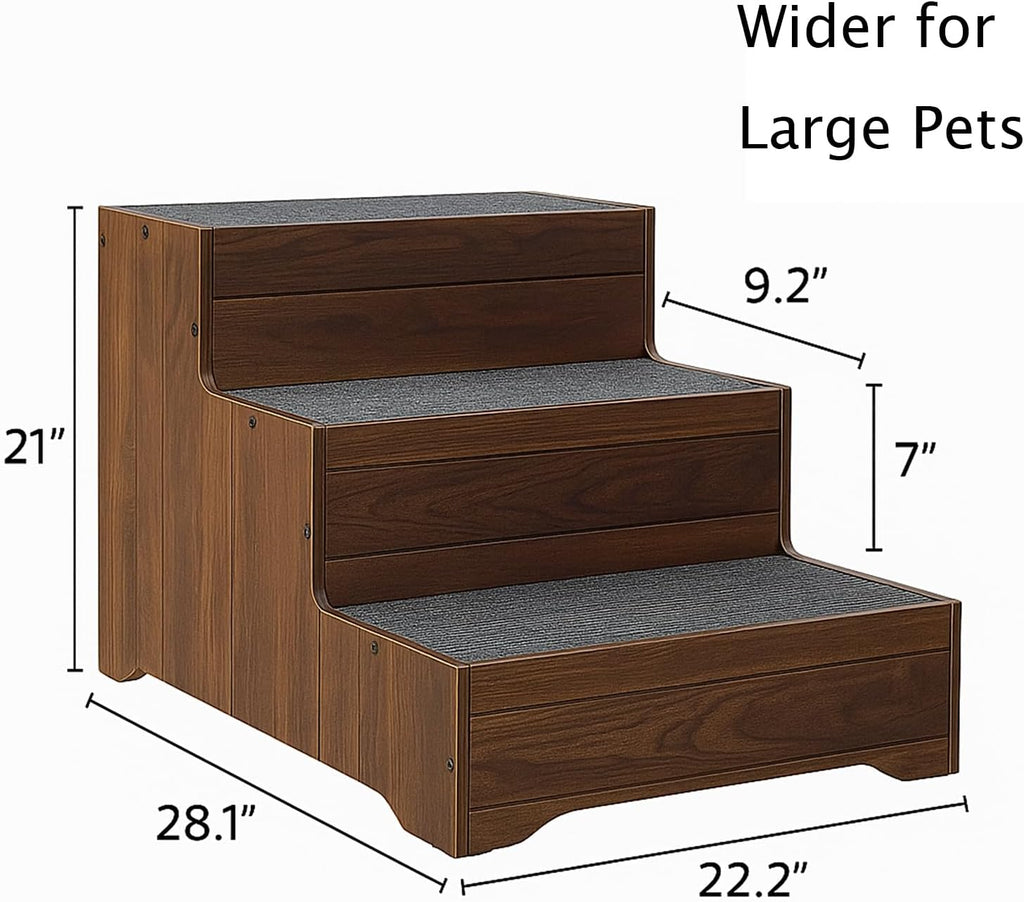 Extra Sturdy Dog Stairs for Large Dogs, Wooden Bed Step Non-Slip Wide 3-Step