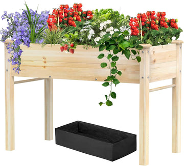 Elevated Wooden Raised Garden Bed with Legs, Reinforced Large Planter Box | 48x24x31IN Vegetable Flower Herb Outdoor