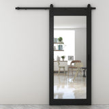 36 in. x 84 in. Mirrored Glass Black MDF Interior Sliding Barn Door with Hardware Kit and Door Handl