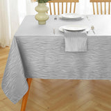 Wavy Swirl Jacquard Tablecloth, 60 x 120 Inch Rectangular Grey Textured Table Cover, Heavy Duty, Wri