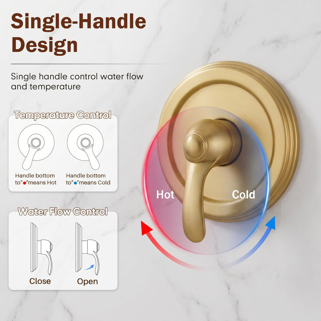 Brushed Gold Shower Tub Faucet Set, 6-Inch Gold Shower Head and Handle Set,Shower Tub Trim Kit,Gold Shower Faucet Set