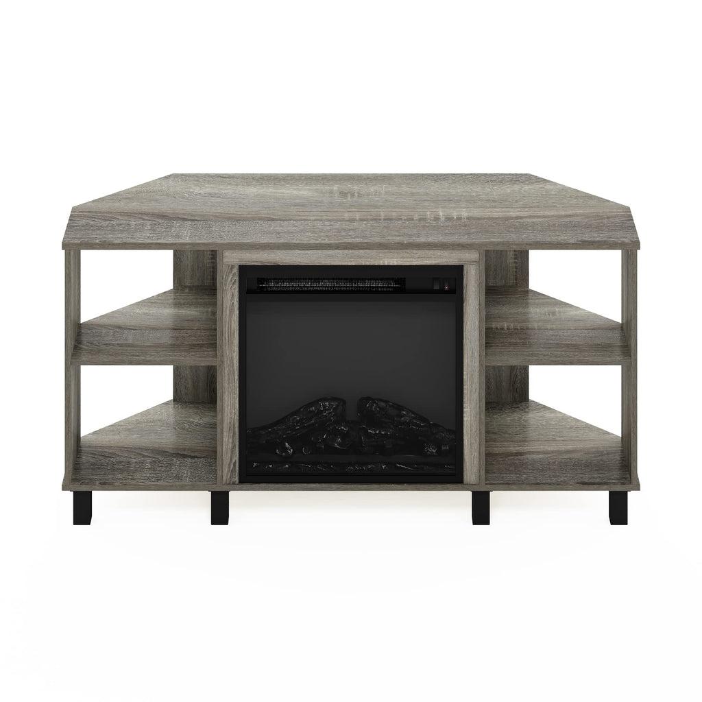Corner Fireplace TV Stand for 55 Inch TV, French Oak Grey