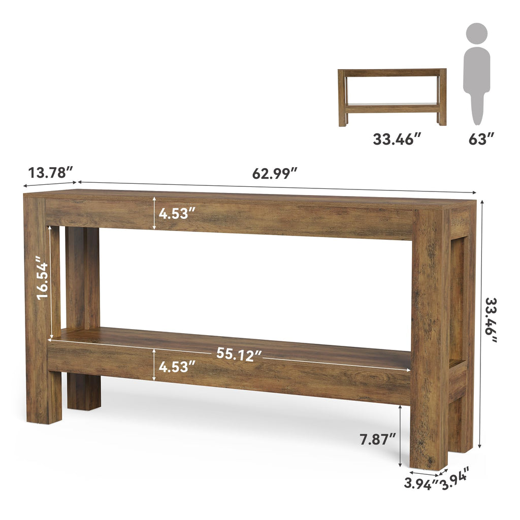 63-Inch Entryway Console Table, Long Farmhouse Narrow Sofa Table, Entry, Entrance, Foyer, Behind Couch with 2-Tier