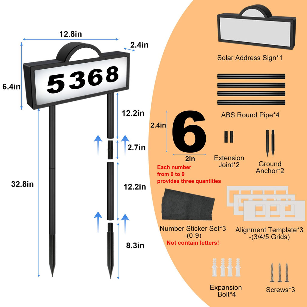 Large Address Numbers, Solar Powered, Wall Mounted & in Ground