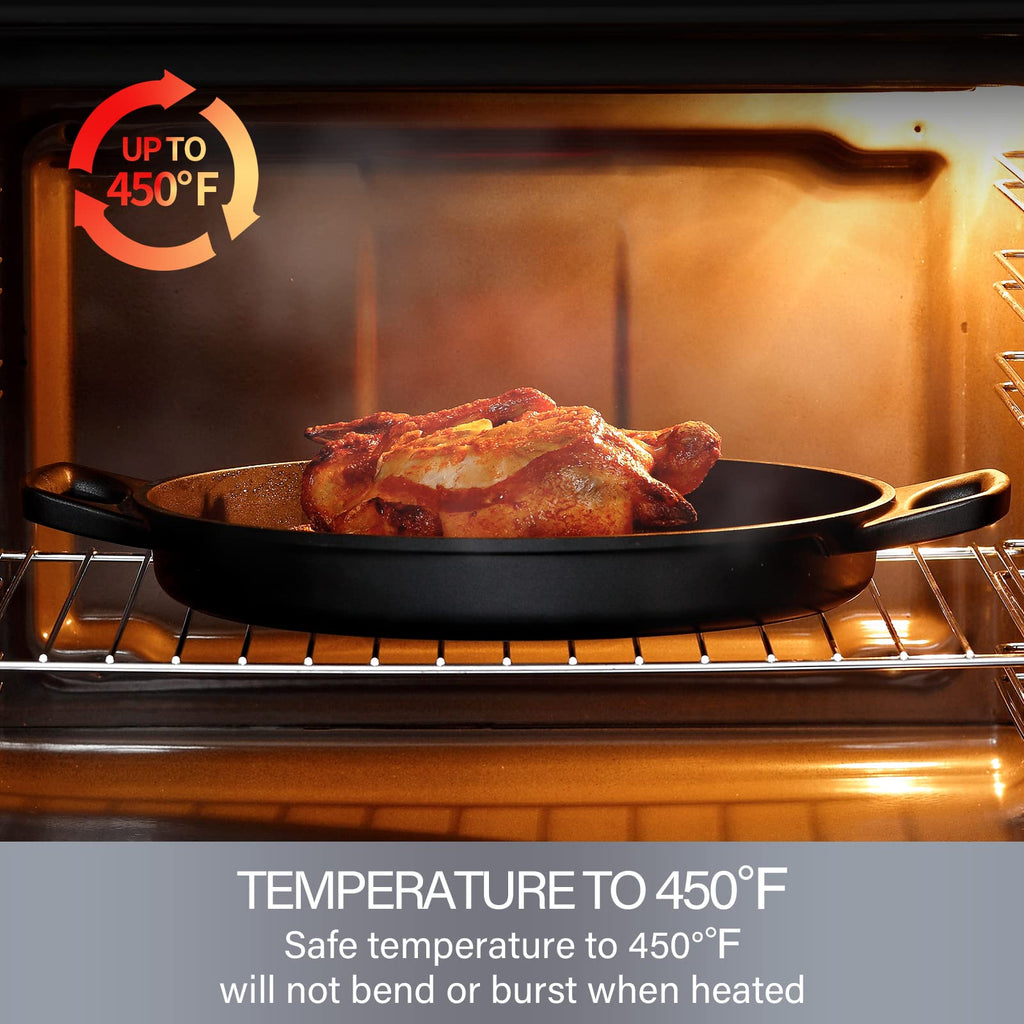 Cast Aluminum Griddle Pan for Stovetop with Lid - Lighter than Cast Iron Skillet, Round Frying Pans Nonstick Grill Pan