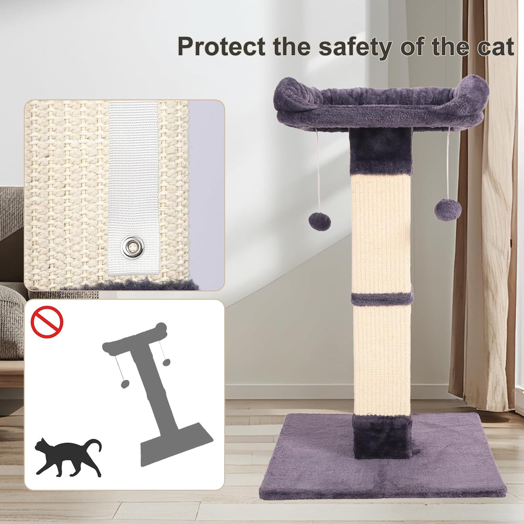Cat Scratching Post for Indoor Cats, Sisal Cat Scratcher with Large Plush Perch, Vertical Posts with Elevated Bed