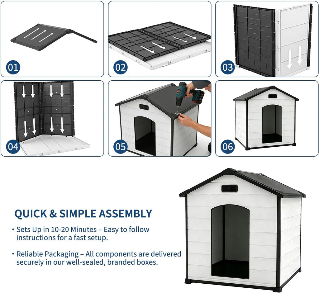 54" Large Dog House Outdoor, Waterproof Durable Resin Dog Kennel