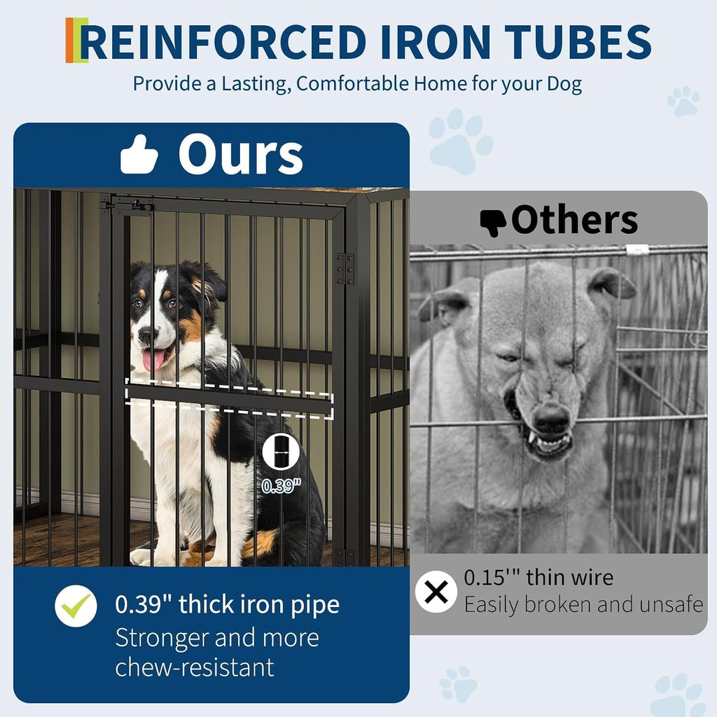 XXL Double Dog Crate Furniture - Heavy Duty Wooden Kennel with Divider - 2 Lockable Doors - Indoor Large Dog Cage