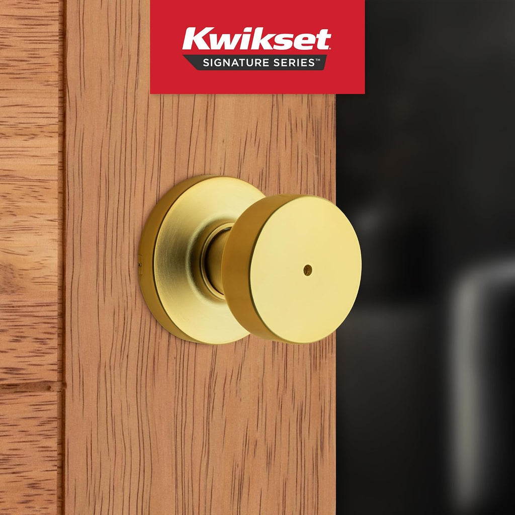 Pismo Interior Privacy Door Knob with Lock, Door Handle , Satin Brass, Round, Keyless Turn Lock Doorknob
