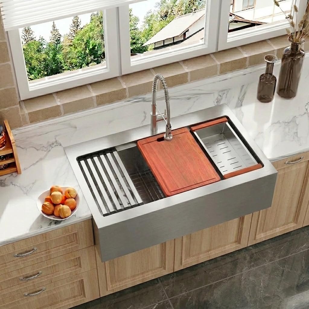 28 Inch Farmhouse Workstation Double Bowl Kitchen Sink