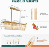 12-Light Modern Crystal Chandelier Gold Rectangular K9 Crystal Raindrop Chandelier, Luxury 2-Tiers Adjustable Ceiling Pendant Light Fixture for Dining Room Kitchen Island, L47'' x W10'' x H10'' A107-B0BZJ2TLY2