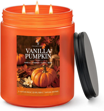 Large Fall Candle Vanilla Pumpkin Scented, 3-Wick 22oz Long Lasting - Set of 22
