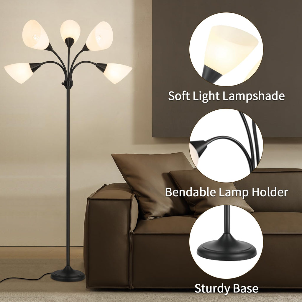 Medusa Floor Lamps Standing Lamps 5 Heads Adjustable Reading Light Large Shade Use E26 A19 Bulb Floor Lamps Bedroom