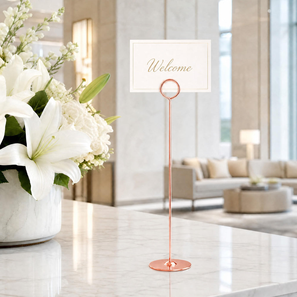 12 Inch Rosegold Steel Place Card Holder, 16 Pack Table Number Holder, Table Card Stand, Table Number Stand for Photos