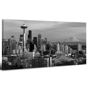 Seattle Wall Black and White Skyline Canvas Pictures Bedroom Decor Seattle Poster Space Needle Panorama Cityscape