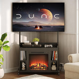 Corner Fireplace TV Stand for TVs 45–75 Inches, Entertainment Center with Power Outlet and 18 Inch Electric Fireplace, Height Adjustable, Black