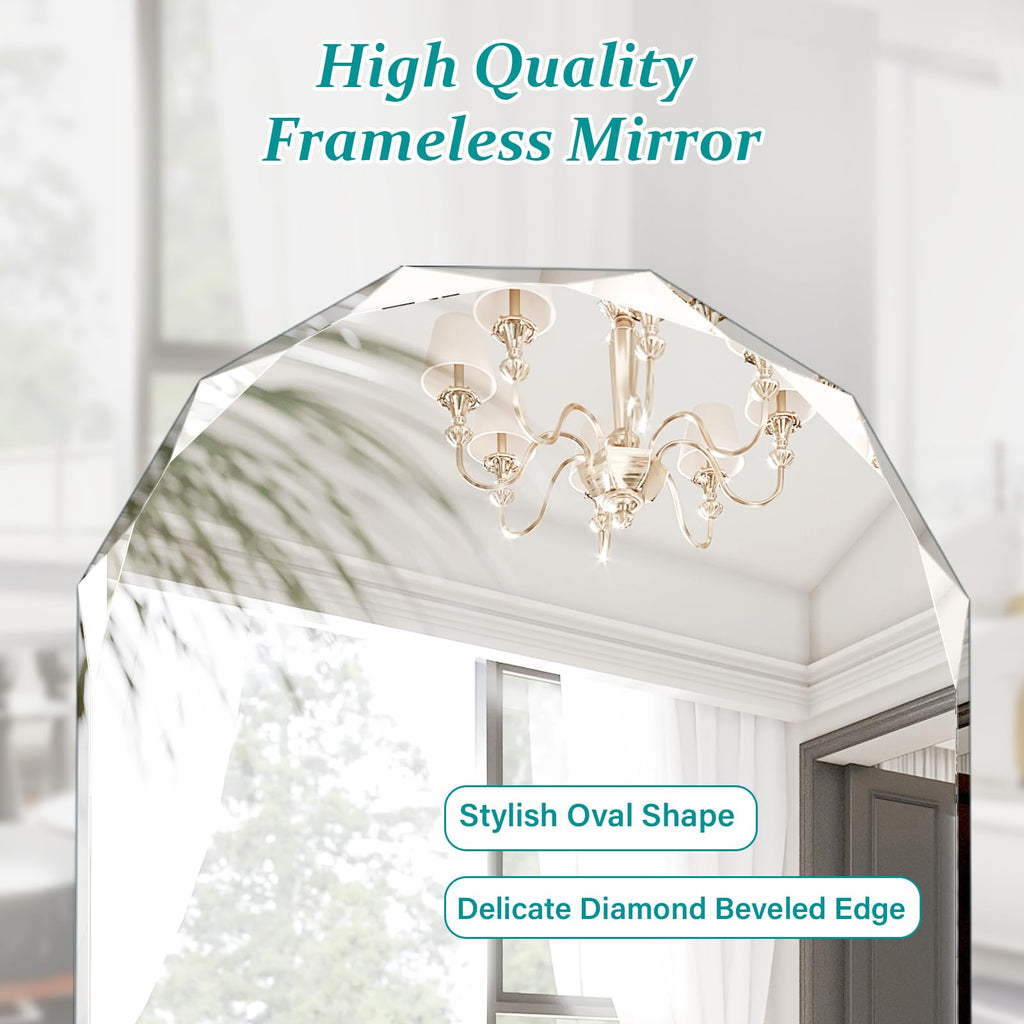 Single Beveled Edge Bathroom Vanity, 23.6" x 35.4" Oval Wall, Shatterproof Frameless for Over Sink, Restroom