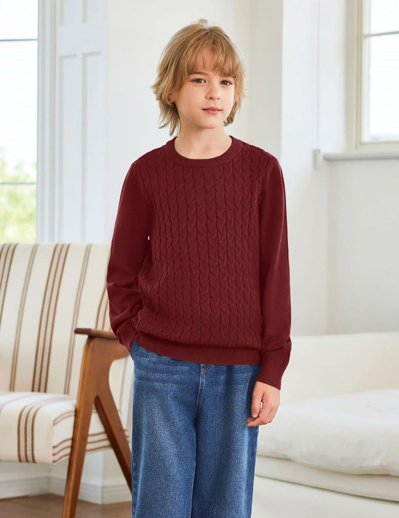 Boys Sweater Long Sleeve Cable Knit Crewneck Pullover Winter Tops