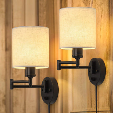Plug in Wall Sconce Set of 2, Swing Arm Wall Lamps