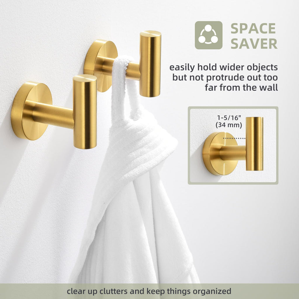 Bathroom Towel Hook 2 Pack, Robe Coat Holder Brushed Dark Gold