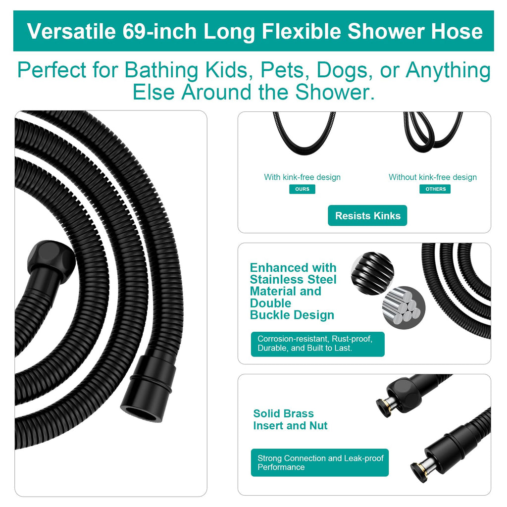 Shower Slide Bar Handheld Shower Head with Hose, 5-Function Hand Shower with Wall Mount,shower slide bar,adjustable
