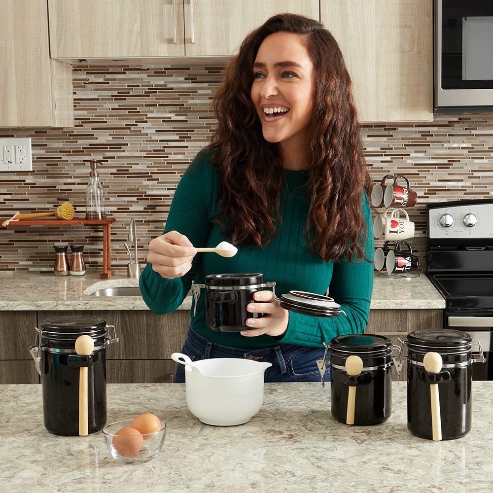 Canister Sets For The Kitchen (4 Piece Set) Black, High Gloss Ceramic By Decorative Kitchen Set With Wooden Spoons