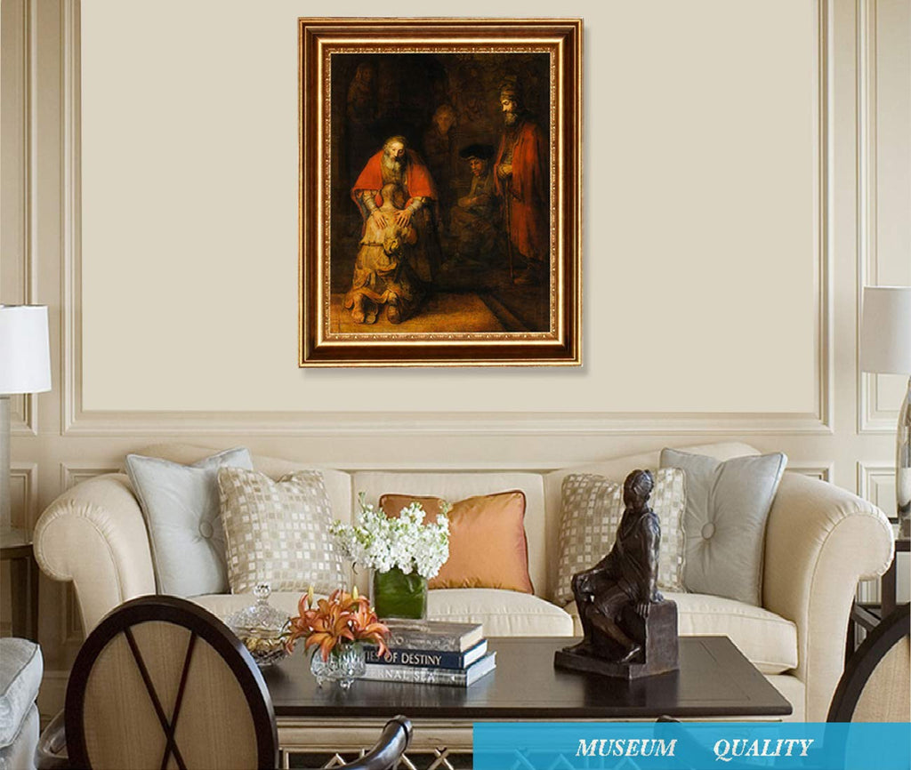 The Return of the Prodigal Son By Rembrandt Oil Painting Reproduction Giclee Wall Art Canvas Prints-Framed Size: 20