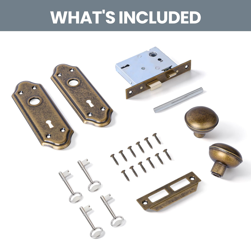 Mortise Lock Set for Interior Door, Antique Bronze Finish
