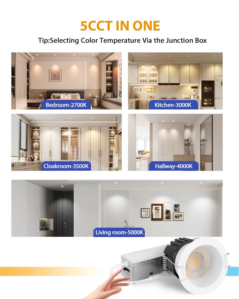 4 Pack 2 Inch 5CCT Anti-Glare LED Downlight, Recessed Ceiling Light