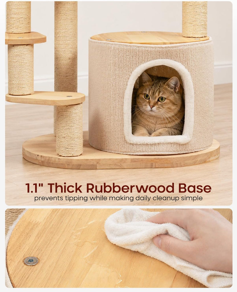 Solid Wood Cat Tree for Kitten & Munchkin, Modern Cat Tower with Low-Rise Steps, Indoor Multi-Level Aesthetic Boho