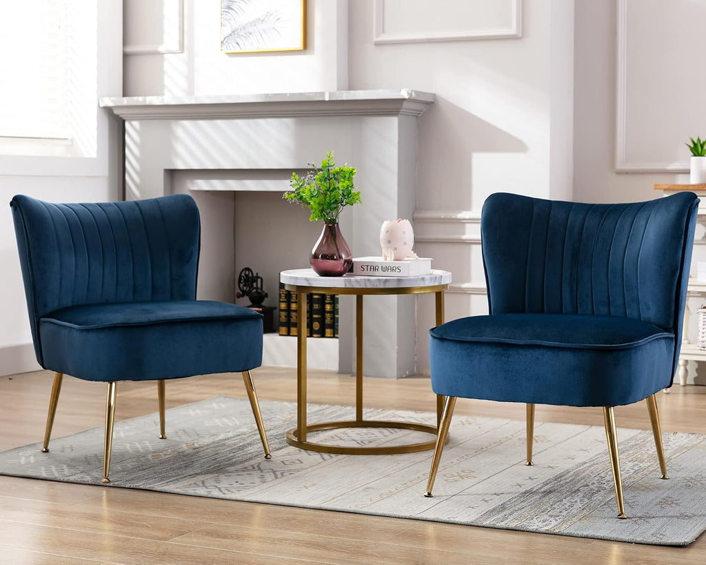 Velvet Accent Chair Set of 2 Comfy Living Room Chair Armless Slipper Chair Mid Century Side Single Sofa Chair with