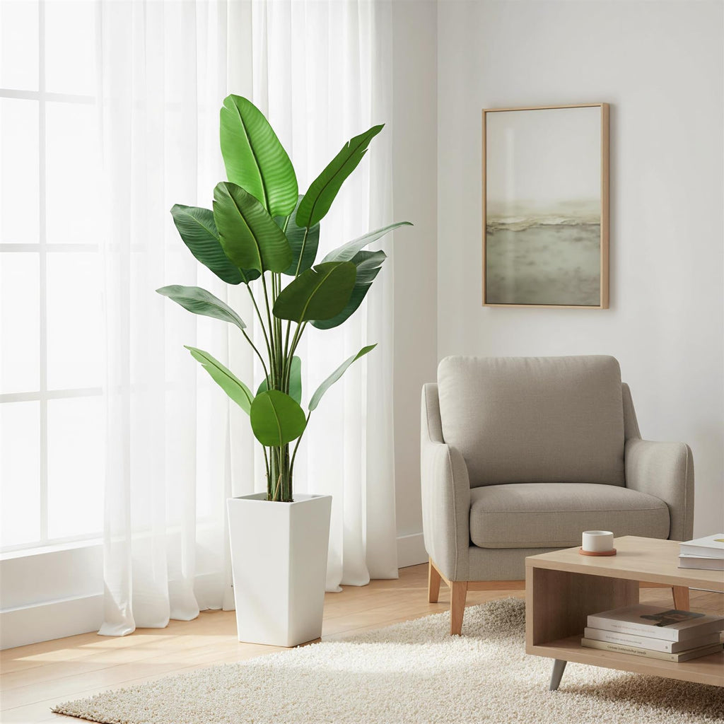 5 FT Artificial Bird of Paradise Tree with 12 Leaves, Tall Faux Artificial Plants for Indoor&Outdoor Fake Banana Leaf