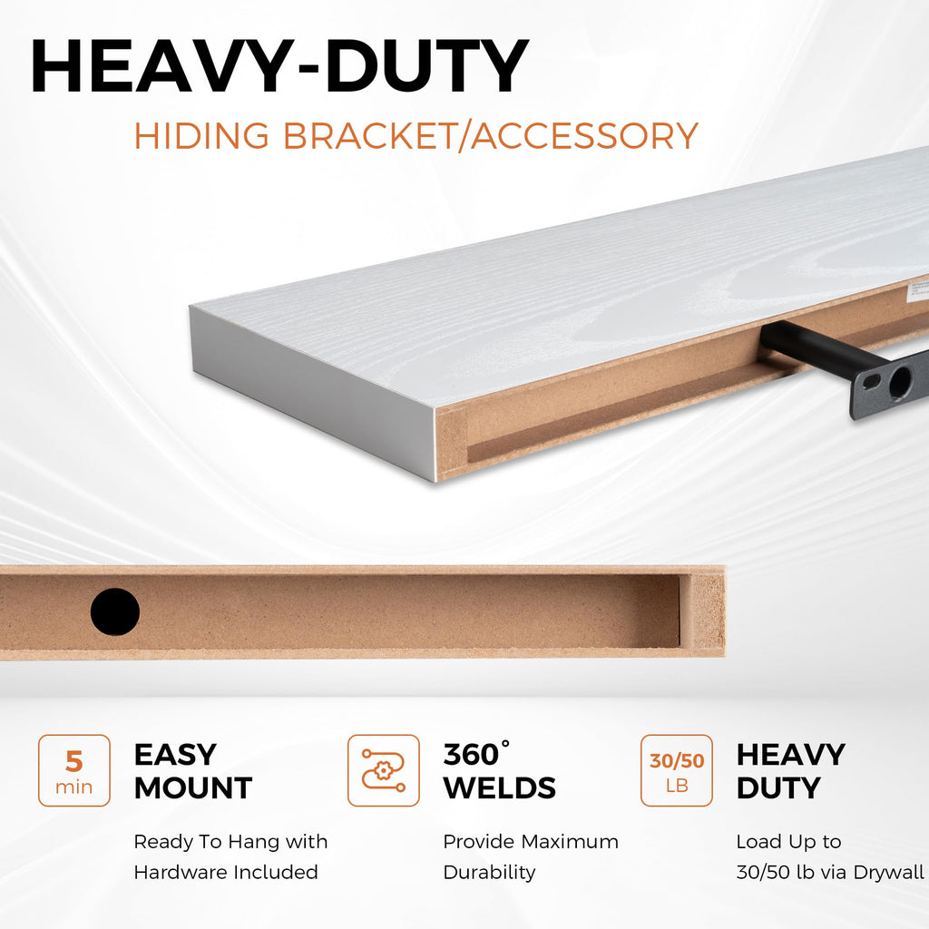 White Floating Shelves for Wall, 48 Inch Floating Shelves Decor, Wall Mounted Rustic Wood Shelves, Bathroom, Hanging