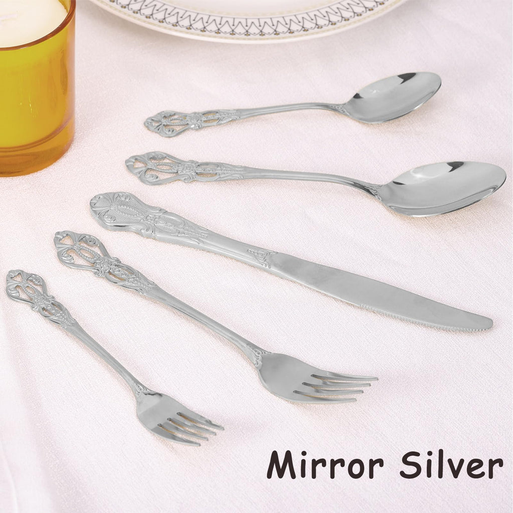 Silverware Set for 12, Stainless Steel Gorgeous Retro Royal Flatware Set, 60-Pieces Cutlery Tableware set, Kitchen